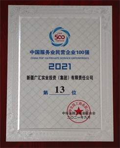 2021年中国服务业民营企业100强第13位